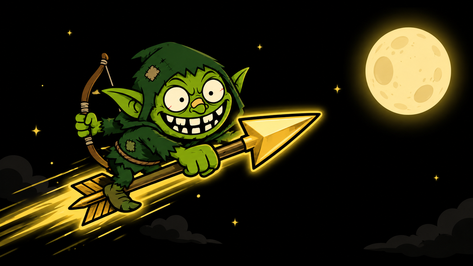 Bowzo rides his golden arrow toward the moon